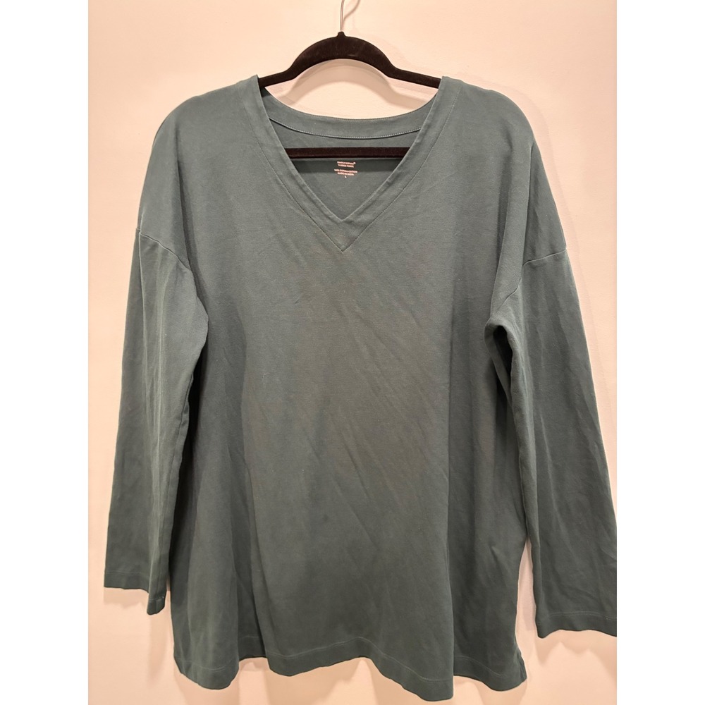J. Jill Simply Supima V-Neck Tunic Dark Green Long Sleeve Cotton Top Large